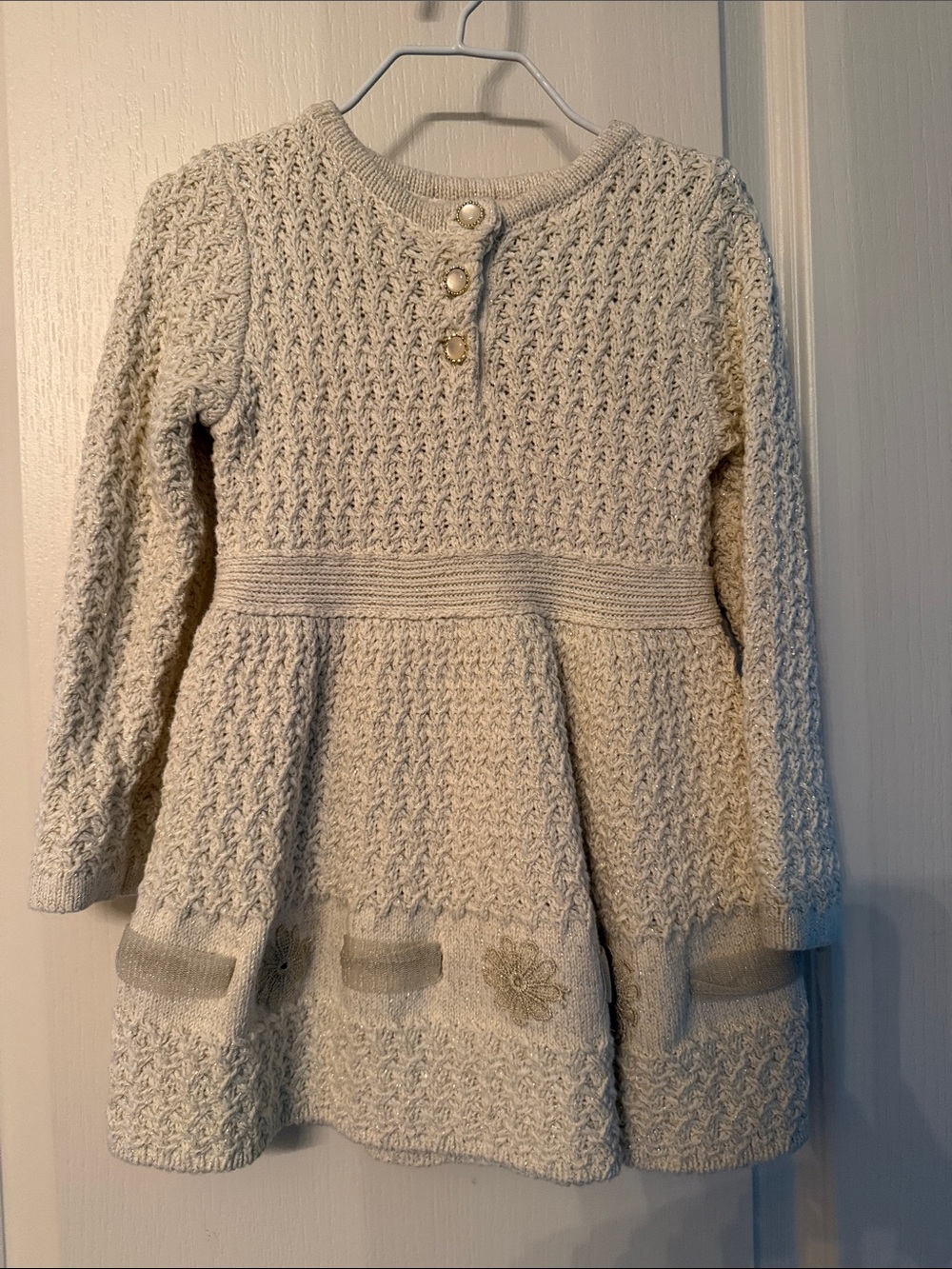 Catherine Malandrino Cream Knit Peplum Dress with Decorative Buttons Size 24M
